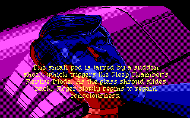 The small pod is jarred by a sudden shock which triggers the Sleep Chamber's Revive Mode. As the glass shroud slides back, Roger slowly begins to regain consciousness.